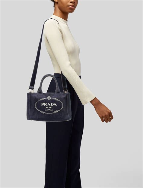 PRADA Canapa Tote Blue Bags & Handbags for Women